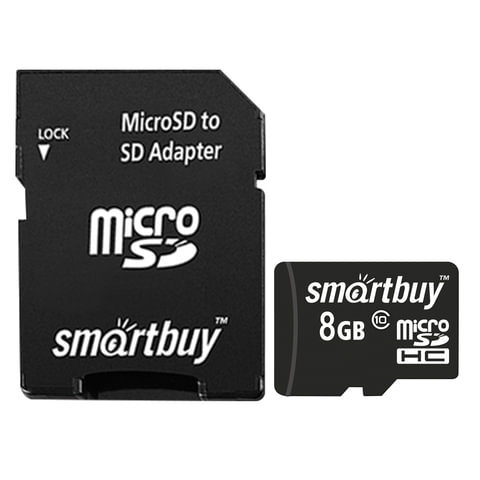 превью Карта памяти micro SDHC, 8 GB, SMARTBUY, 10 Мб/сек. (class 10), с адаптером