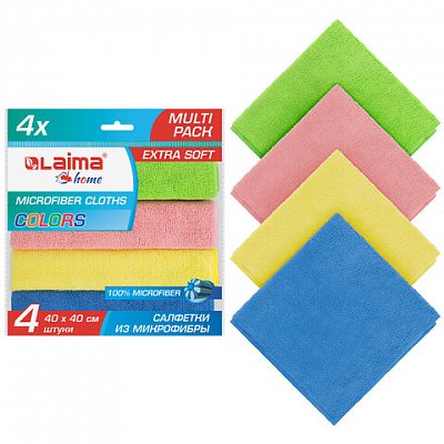 Салфетка из плотной микрофибры 40×40 см «MULTI PACK PRO COLOUR 40»КОМПЛЕКТ 4 шт. LAIMA607793