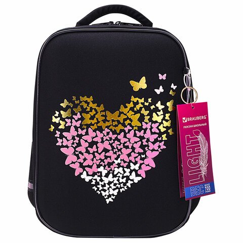 Ранец BRAUBERG LIGHT, 1 отделение, с брелоком, «Shining heart», фольгированная печать, 36×26х13 см