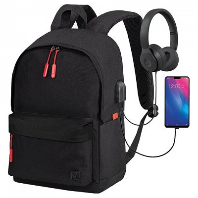 Рюкзак BRAUBERG URBAN универсальный с отделением для ноутбука, USB-порт, «Energy», черный, 44×31х14 см