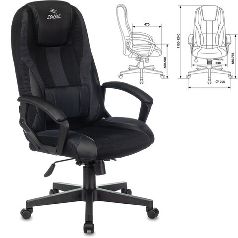 Кресло компьютерное VIKING-9/BLACK, подушка, экокожа/ткань, черное