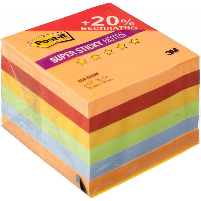 Блок-кубик Post-it Super Sticky 654-6SSRP Огонь 76×76, 6бл х 90л. 