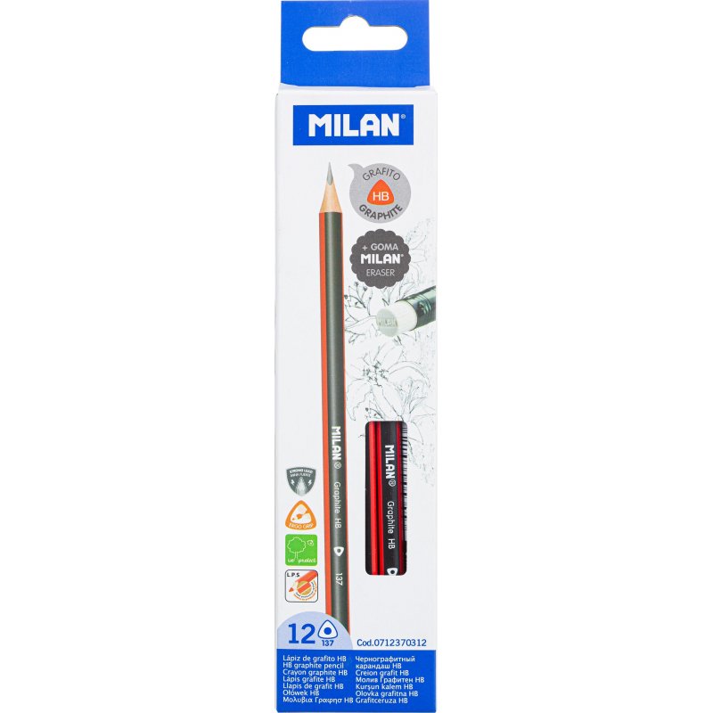 Карандаш чернографитный MILAN HB с ласт., трехгранный, 0712370312