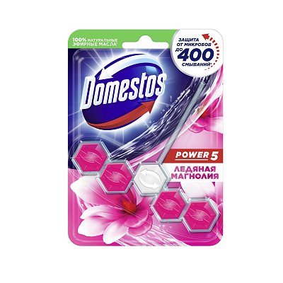 Подвесной блок для унитаза Domestos «Power 5. Ледяная Магнолия», 55г