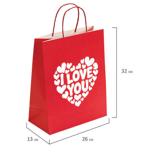 Пакет подарочный (1 штука) 26×13х32 см (L) «Love Kraft», крафт, ЗОЛОТАЯ СКАЗКА