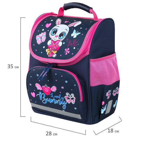 Ранец ПИФАГОР BASIC, 1 отделение, 3 кармана, эргономичная спинка, «Lovely bunny», 35×28х18 см