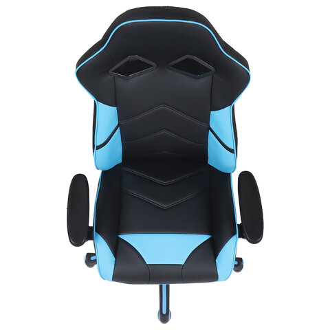 Кресло компьютерное BRABIX «Storm GM-006»регулируемые подлокотникиэкокожачерное/голубое532501