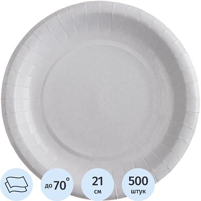 Тарелка одноразовая бум. 21см, белая, Ламинированная 500шт/кор