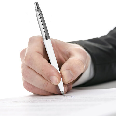 Ручка шариковая PARKER «Jotter Plastic CT», корпус белый, детали из нержавеющей стали, синяя