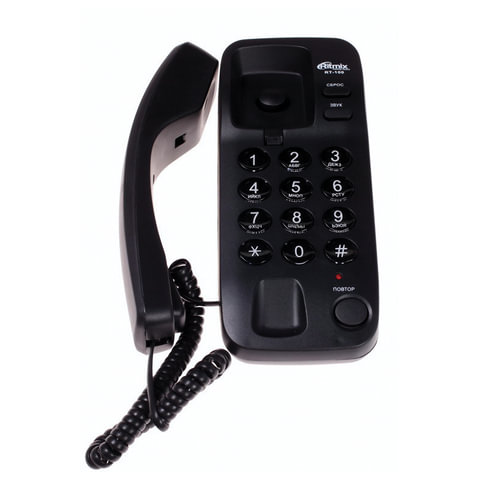 Телефон RITMIX RT-100 black, световая индикация звонка, отключение микрофона, черный