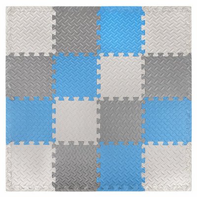 Коврик-пазл напольный 1.2×1.2 м, 16 шт., 30×30 см, толщина 1 см, серый, голубой, светло-серый, ЮНЛАНДИЯ