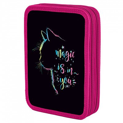 Пенал BRAUBERG, 2 отделения, полиэстер, 21×14 см, «Magic Cat»