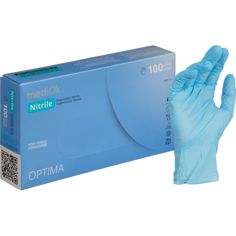Перчатки нитрил., NITRILE OPTIMA, голубые, 3 гр. (XL), 50 пар/уп