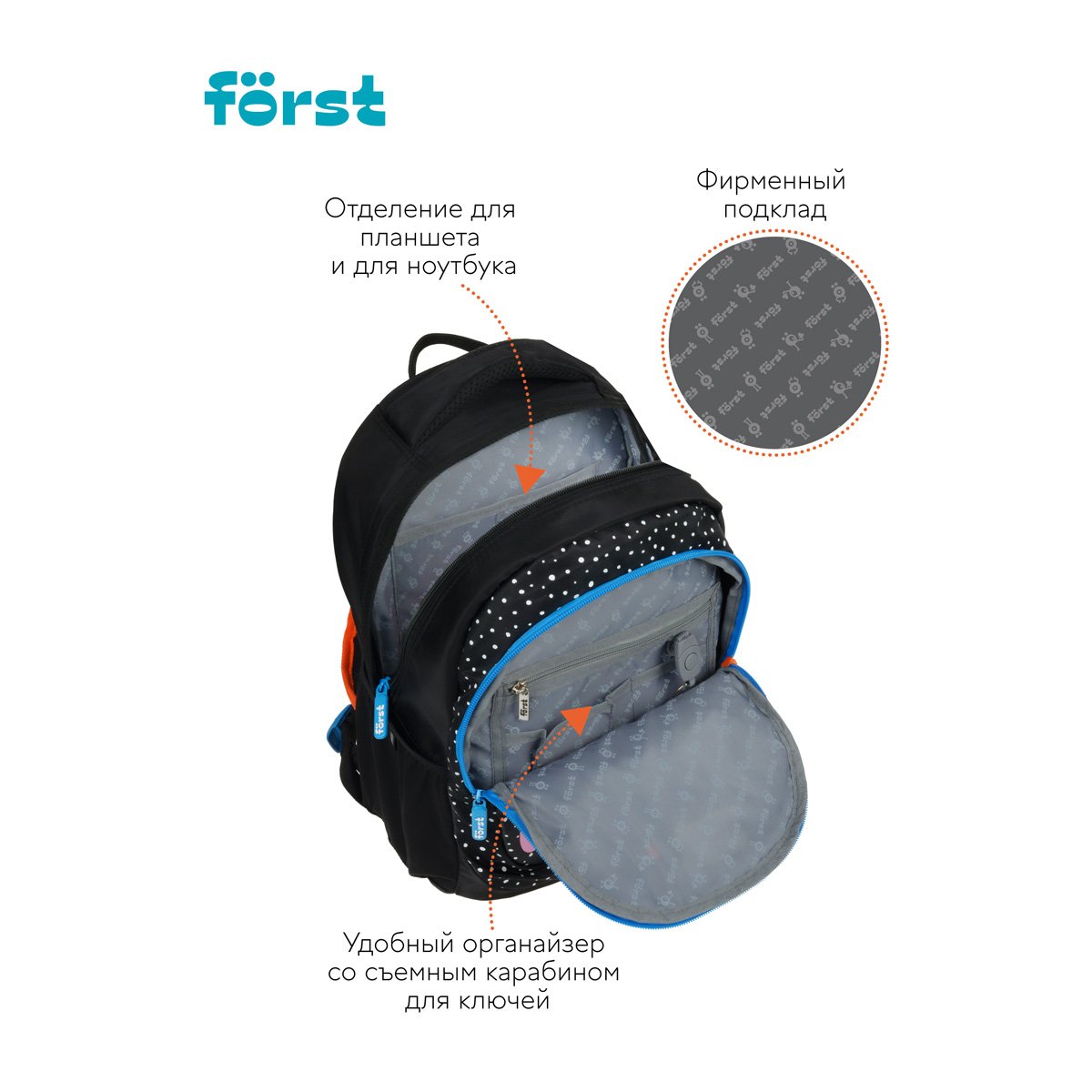 Рюкзак Först F-Trend «Dots style» 40×29×18 см, 2 отделения, 3 кармана, эргономичная спинка