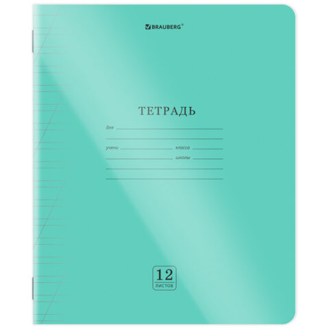 Тетрадь обложка пластик (прозрачный) 12 л., косая линия, BRAUBERG «Smart Cover», ЗЕЛЕНАЯ