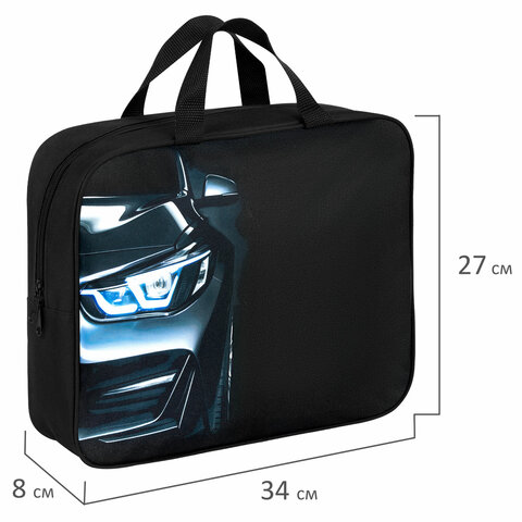 Папка на молнии с ручками BRAUBERG KIDS А4, 1 отделение, полиэстер, 80 мм, Dark car
