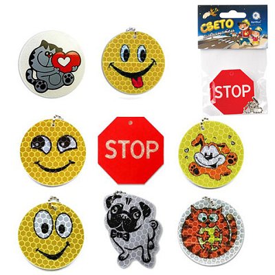 Брелок-подвеска СВЕТООТРАЖАЮЩИЙ50 ммпластикс рисункомАССОРТИ