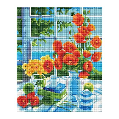 Алмазная мозаика ТРИ СОВЫ «Натюрморт с маками», 40×50см, холст, картонная коробка с пластиковой ручкой