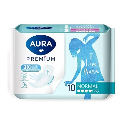 Прокладки гигиенические AURA PREMIUM, NORMAL 10ш/уп 13121