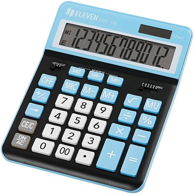 Калькулятор настольный Eleven CDC-120-BK/CY, 12 разрядов, двойное питание, 155×206×38мм, черный/синий