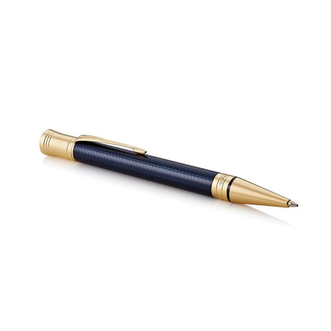 Ручка шариковая PARKER «Duofold Prestige Blue Chevron GT», корпус синий, позолоченные детали, черная