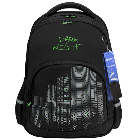 Рюкзак BRAUBERG SOFT, 2 отделения, 3 кармана, «Dark night», СВЕТООТРАЖАЮЩИЙ ПРИНТ, 40×31х15 см