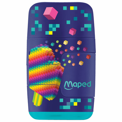 превью Точилка с ластиком 2 в 1 MAPED (Франция) «Pixel Party Connect», 2 отверстия, 049223