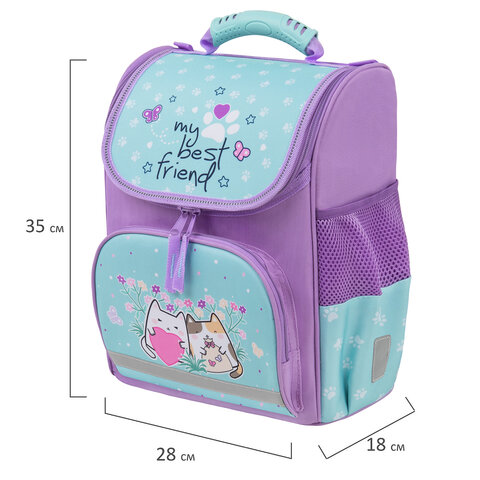 Ранец ПИФАГОР BASIC, 1 отделение, 3 кармана, эргономичная спинка, «Cat friends», 35×28х18 см