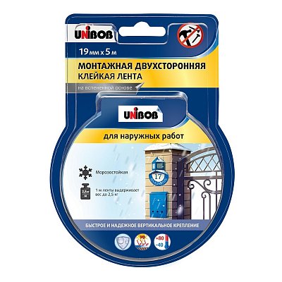 Клейкая лента для наружных работ Unibob 19 мм x 5 м