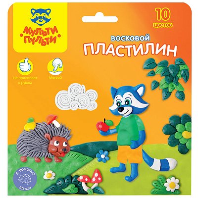 Пластилин Мульти-Пульти «Енот в лесу», 10 цветов, 150г, восковой, со стеком, картон, европодвес