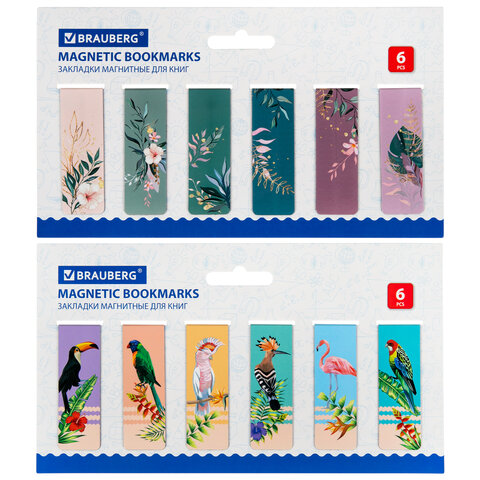 превью Закладки для книг МАГНИТНЫЕ, «TROPICS», набор 12 шт., 60×20 мм, BRAUBERG
