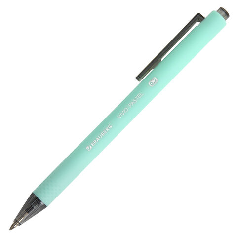 Ручка шариковая автоматическая BRAUBERG «VIVID PASTEL», корпус soft-touch, СИНЯЯ, пишущий узел 0.7 мм, линия письма 0.35 мм
