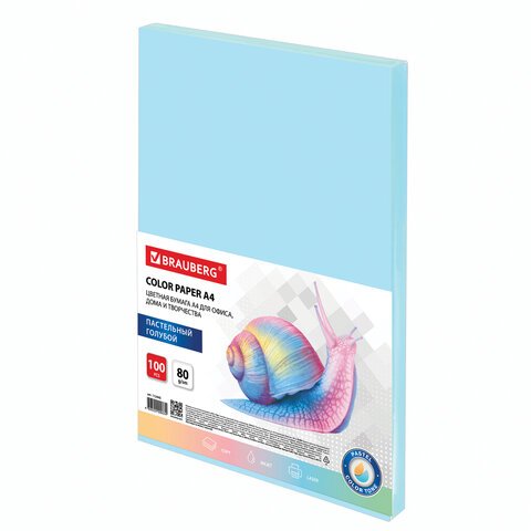 превью Бумага цветная BRAUBERGА480 г/м2100 л. пастельголубаядля офисной техники112445