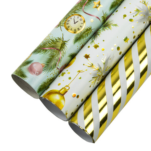 превью Бумага упаковочная новогодняя НАБОР 3 шт. «Golden XMAS»С ЭФФЕКТАМИ70×100 смЗОЛОТАЯ СКАЗКА592188