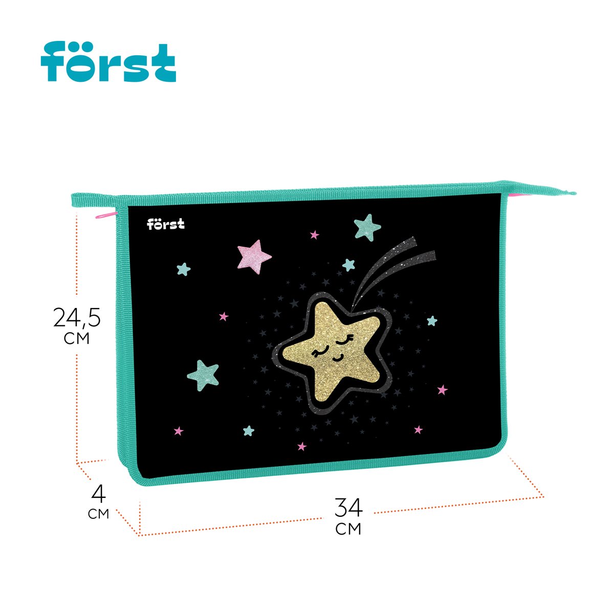Папка для тетрадей 1 отделение, А4 Först «Stars», 340×245×40мм, пластик, на молнии