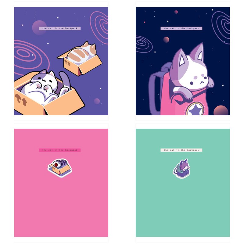 Тетрадь 48л., А5, клетка MESHU «Catbox», матовая ламинация, выборочный УФ-лак