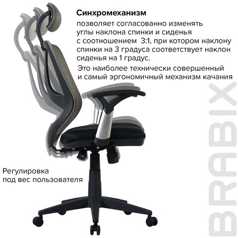 Кресло оператора BRABIX ER-400 с подголовником, комбинированное (черное/серое)