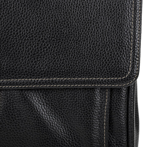 Портфель из натуральной кожи, 38×27х12 см, 2 отделения, замок с ключом, черный