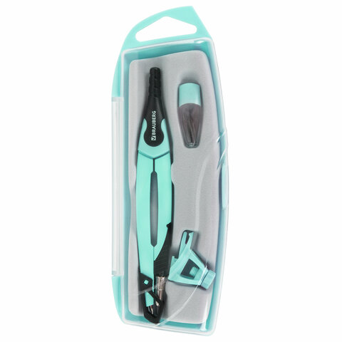 Готовальня BRAUBERG ULTRA, 4 предмета: циркуль 135 мм, запасной грифель, насадка, мятный цвет