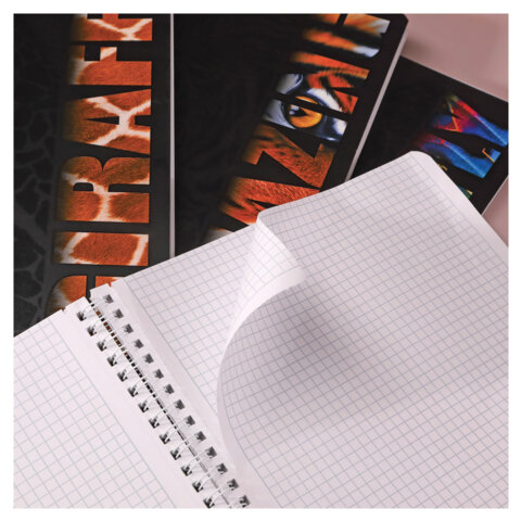 Тетрадь А4 96 л., HATBER, гребень, клетка, матовая ламинация, 3D-лак, «Animals print» (микс), 085842