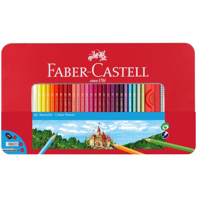 Карандаши цветные Faber-Castell 60 цветов шестиграные с ластиком и точилкой
