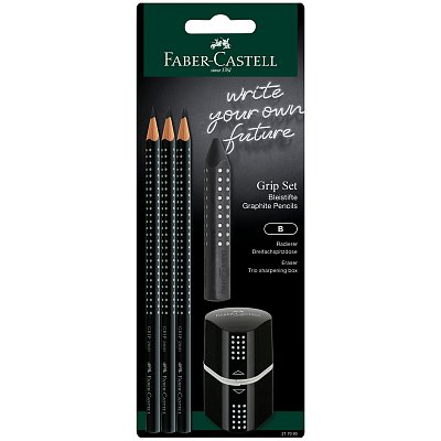 Набор карандашей ч/г Faber-Castell «Grip 2001», 3шт., трехран., заточен., ластик, точилка, черный блистер