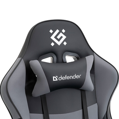 Кресло компьютерное DEFENDER Strider, 2 подушки, ткань/экокожа, черное/серое, ш/к 26715