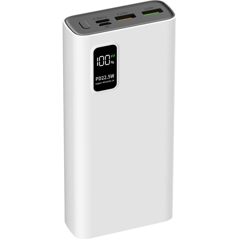 Внешний аккумулятор PERO PB06 20000 mAh, Li-Pol, output USB-C + 2USB-A, белый