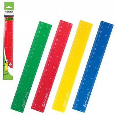 Линейка BRAUBERG 20см, непрозрачная, флуоресцентная , упаковка с европодвесом