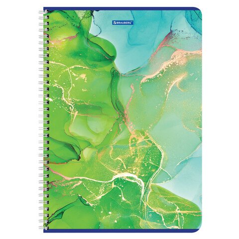 Тетрадь А4, 96 л., BRAUBERG, гребень, клетка, матовая ламинация, «Marble»