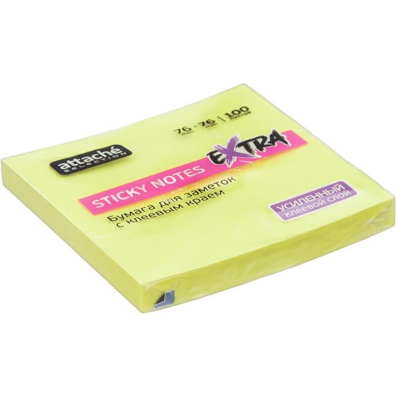Стикеры Attache Selection Extra с клеев. краем 76×76, неон, желтый 100л