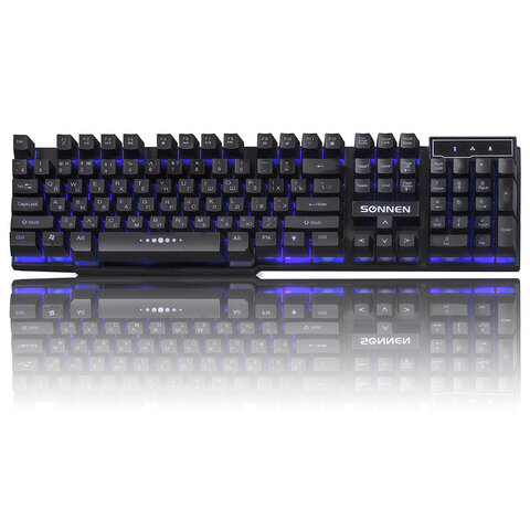 Клавиатура проводная SONNEN KB-7010, USB, 104 клавиши, LED-подсветка, черная
