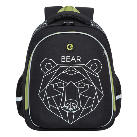Ранец GRIZZLY анатомическая спинка, c бейджем, для мальчиков, BEAR, 36×28х20 см, RAz-