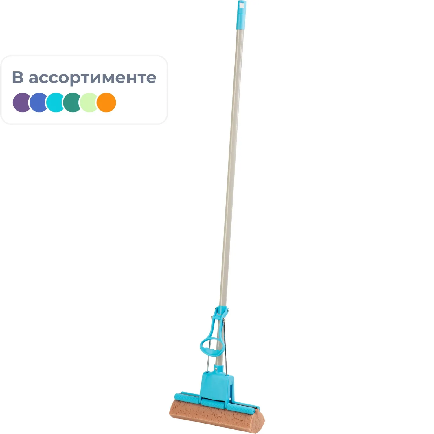 превью Швабра губчатая с отжимом Home Queen Чудо-спонж насадка поролон 28x10 см рукоятка 115 см сталь